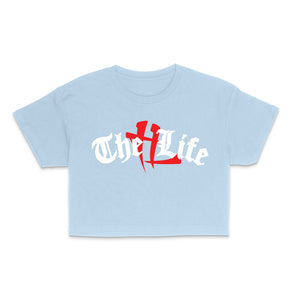 TL Old English "Baby Blue" Cropped Tee.